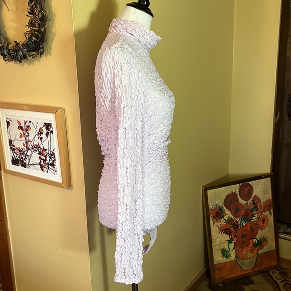 FREE PEOPLE Size Medium DAY-NIGHT Ruched LACE Mockturtle Bodysuit Stretch $68NEW - Picture 5 of 16